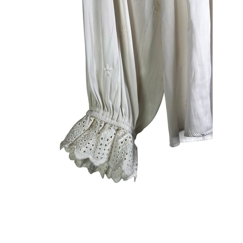 Ulla Johnson Creamy White Peasant Blouse Womens 8 Ruffle Trim Drawstring - Picture 5 of 10